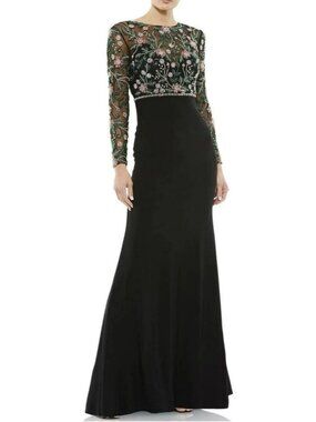 Mac Duggal Embellished Floral Black Formal Evening Gown Sz 16 NWT